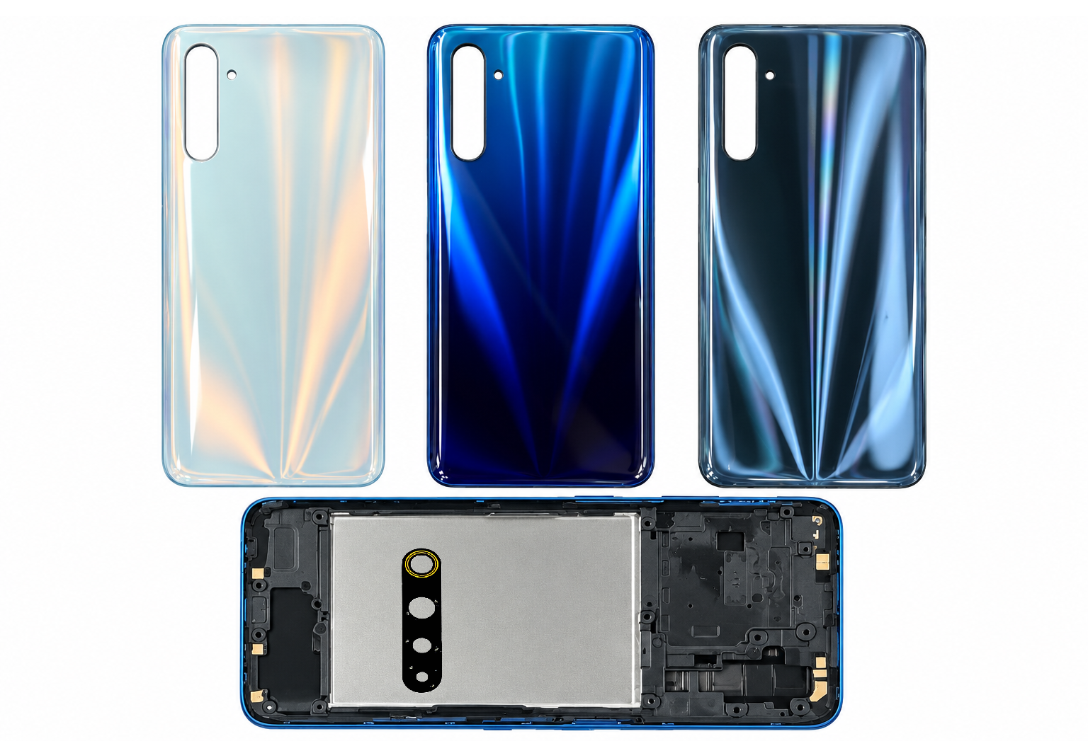 Compatible Replacement for Realme 6 Full Housing Body – Black, Purple & Sky Blue